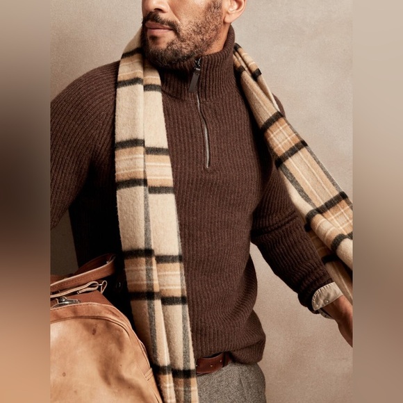 Banana Republic Italian Wool-Blend Half-Zip Sweater - Size M, Brown, Like New - Picture 3 of 8